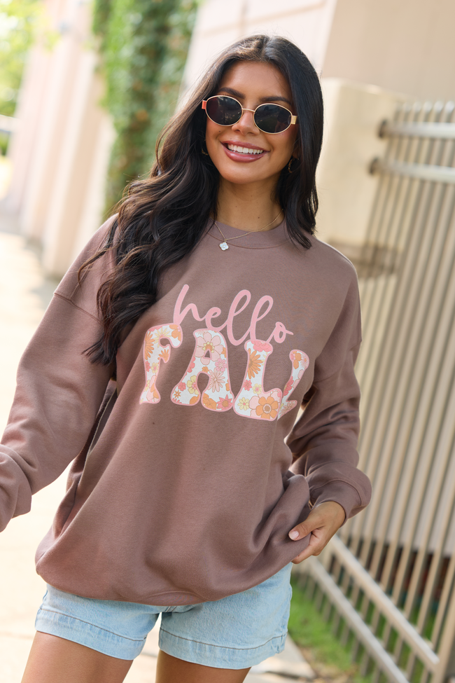 Hello Fall Floral Mocha Graphic Sweatshirt