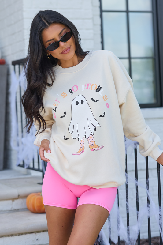 Let's Go Ghouls Cream Graphic Sweatshirt