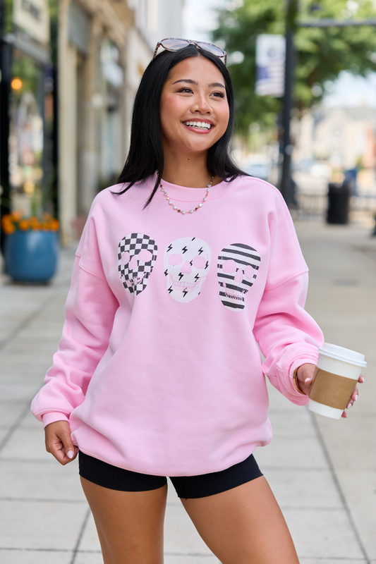 Skulls Trio Light Pink Graphic Sweatshirt