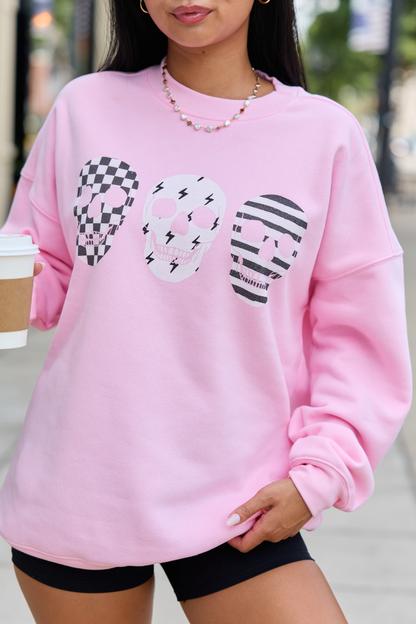 Skulls Trio Light Pink Graphic Sweatshirt