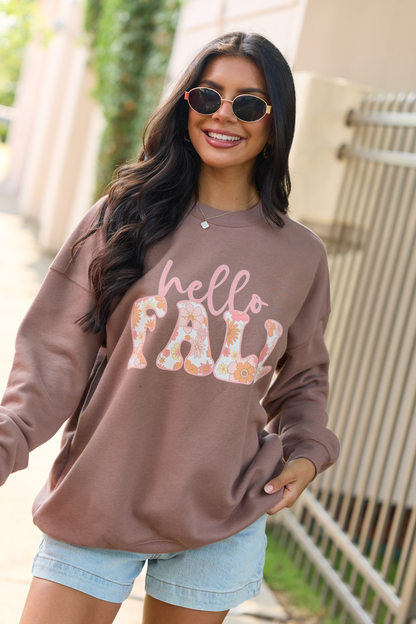 Hello Fall Floral Mocha Graphic Sweatshirt