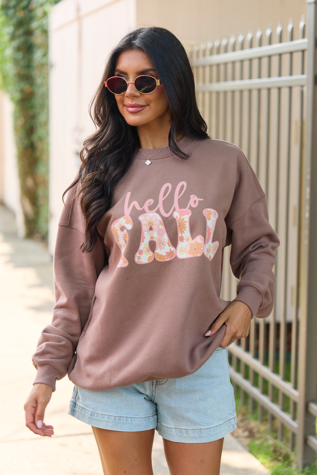 Hello Fall Floral Mocha Graphic Sweatshirt