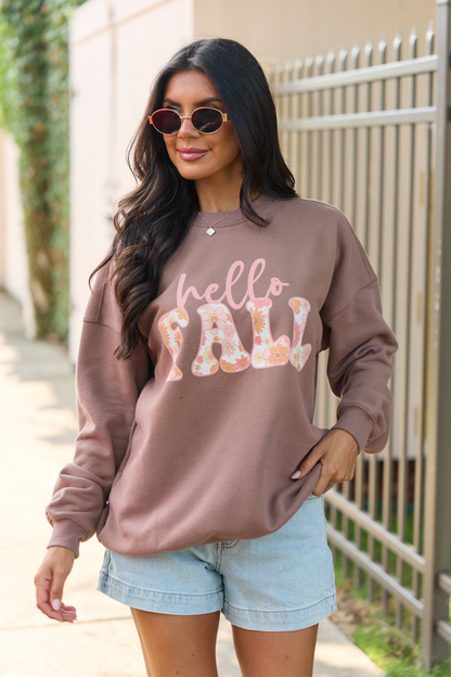 Hello Fall Floral Mocha Graphic Sweatshirt