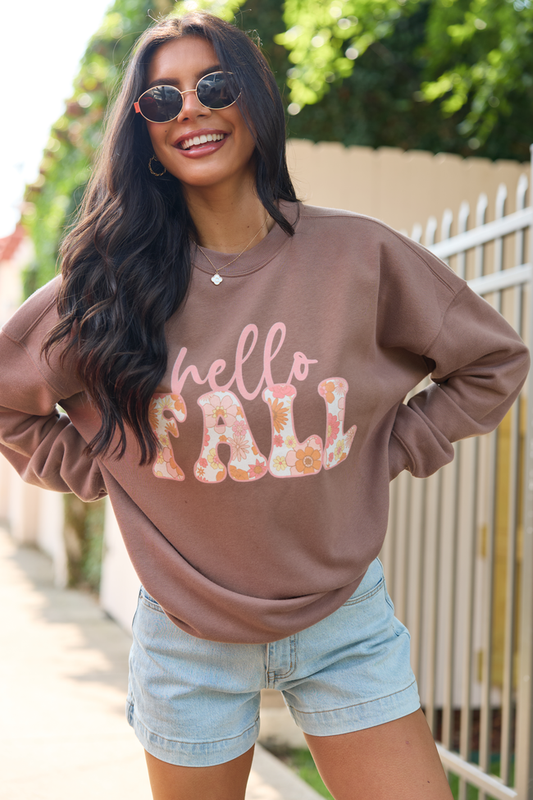 Hello Fall Floral Mocha Graphic Sweatshirt