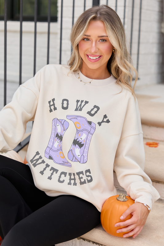 Howdy Witches Cream Graphic Sweatshirt