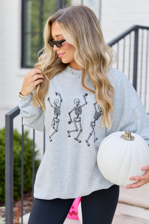 Skeletons Dancing Grey Graphic Sweatshirt