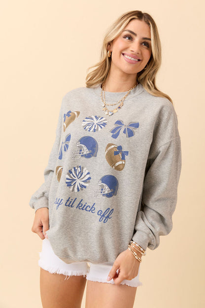 Classy Til Kickoff Light Grey Graphic Sweatshirt
