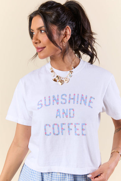 Sunshine And Coffee Floral White Boxy Graphic Tee