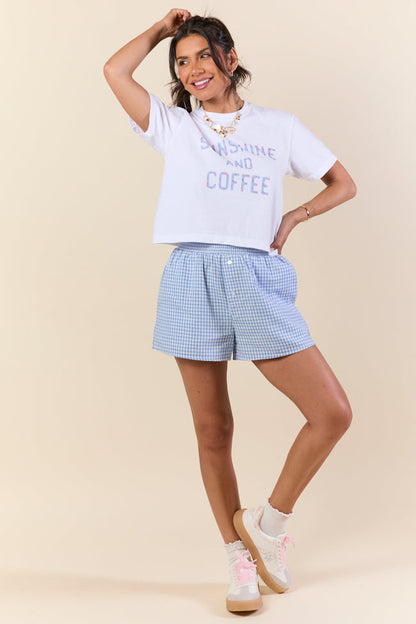 Sunshine And Coffee Floral White Boxy Graphic Tee