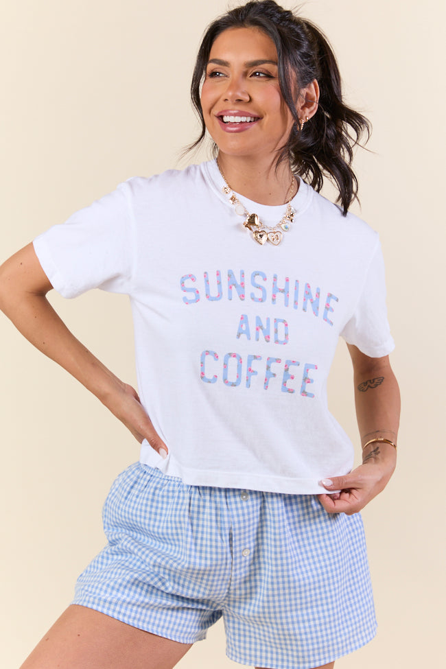 Sunshine And Coffee Floral White Boxy Graphic Tee
