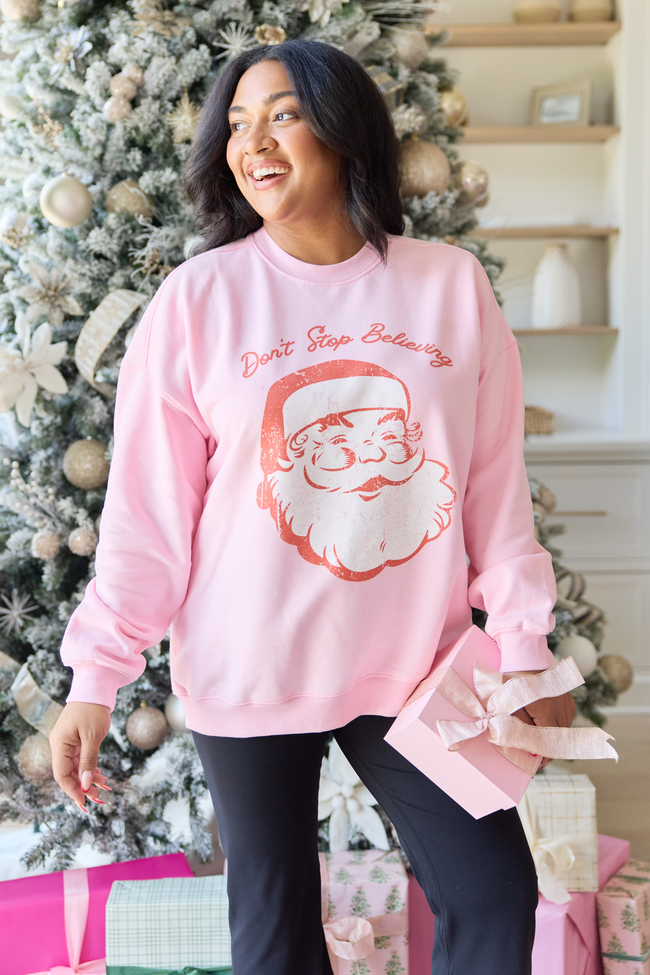 Don't Stop Believin' Light Pink Graphic Sweatshirt