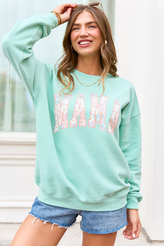 Mama Block Multi Daisy Mint Graphic Sweatshirt