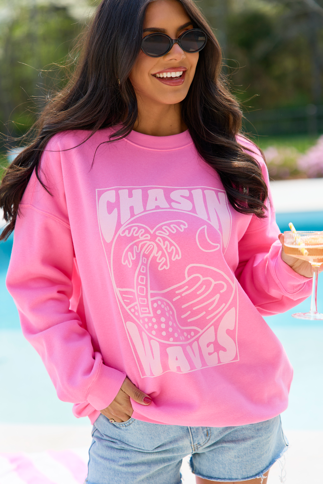 Chasing Waves Pink Graphic Sweatshirt