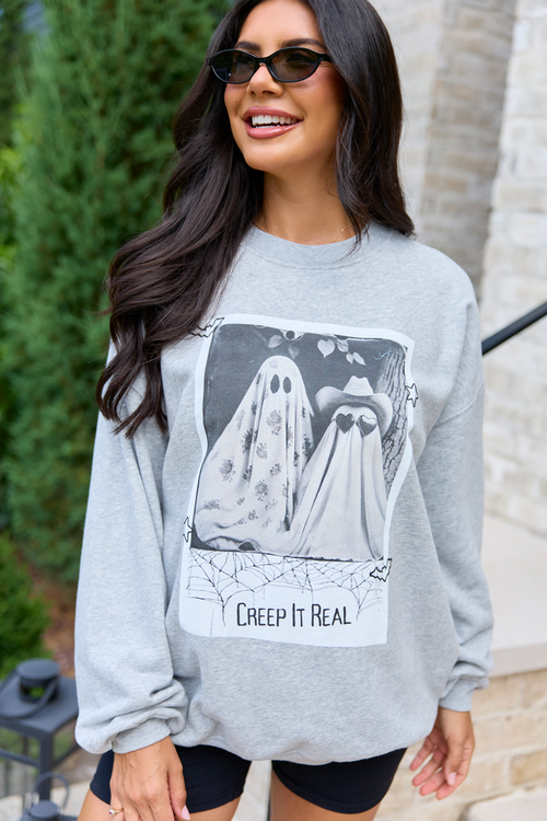Creep It Real Light Grey Graphic Sweatshirt