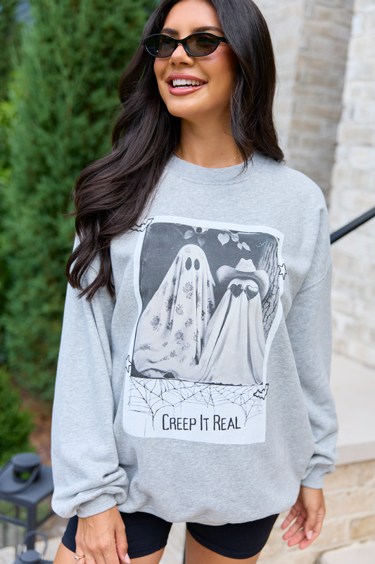 Creep It Real Light Grey Graphic Sweatshirt