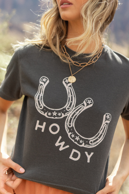 Howdy Horseshoes Dark Grey Boxy Graphic Tee