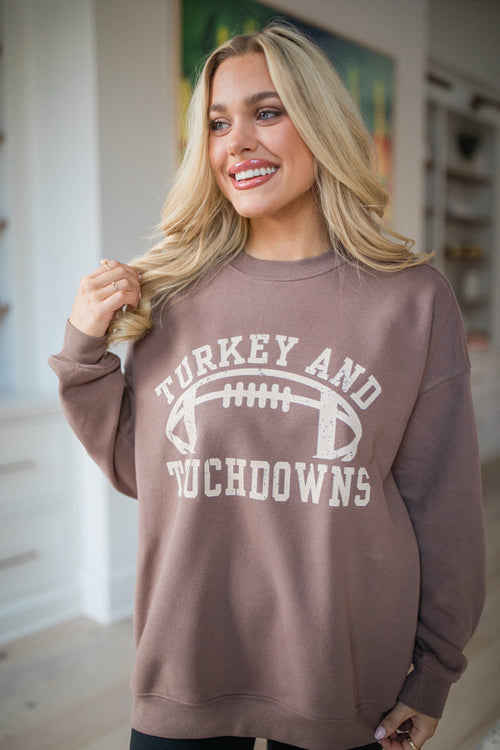 Turkey And Touchdowns Mocha Graphic Sweatshirt