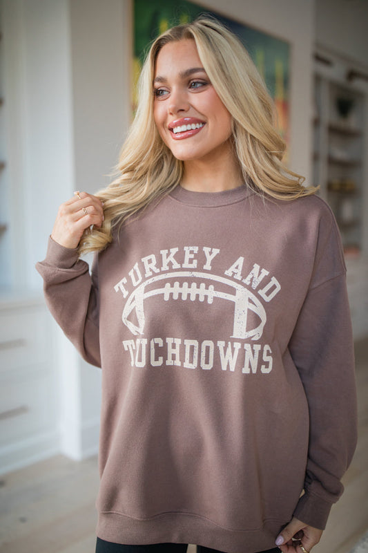 Turkey And Touchdowns Mocha Graphic Sweatshirt