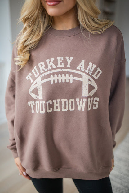 Turkey And Touchdowns Mocha Graphic Sweatshirt