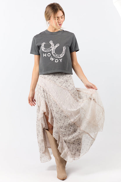 Howdy Horseshoes Dark Grey Boxy Graphic Tee