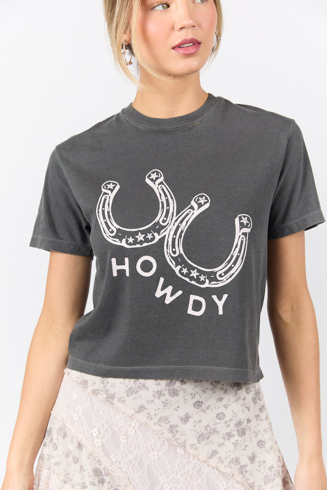 Howdy Horseshoes Dark Grey Boxy Graphic Tee