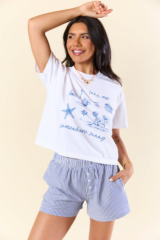Take Me Somewhere Sunny White Boxy Graphic Tee