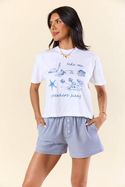Take Me Somewhere Sunny White Boxy Graphic Tee