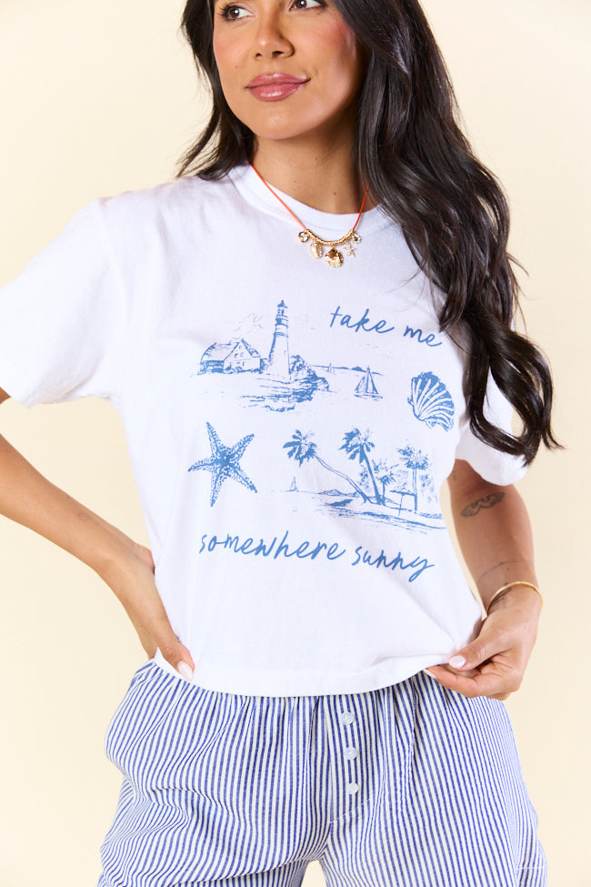 Take Me Somewhere Sunny White Boxy Graphic Tee